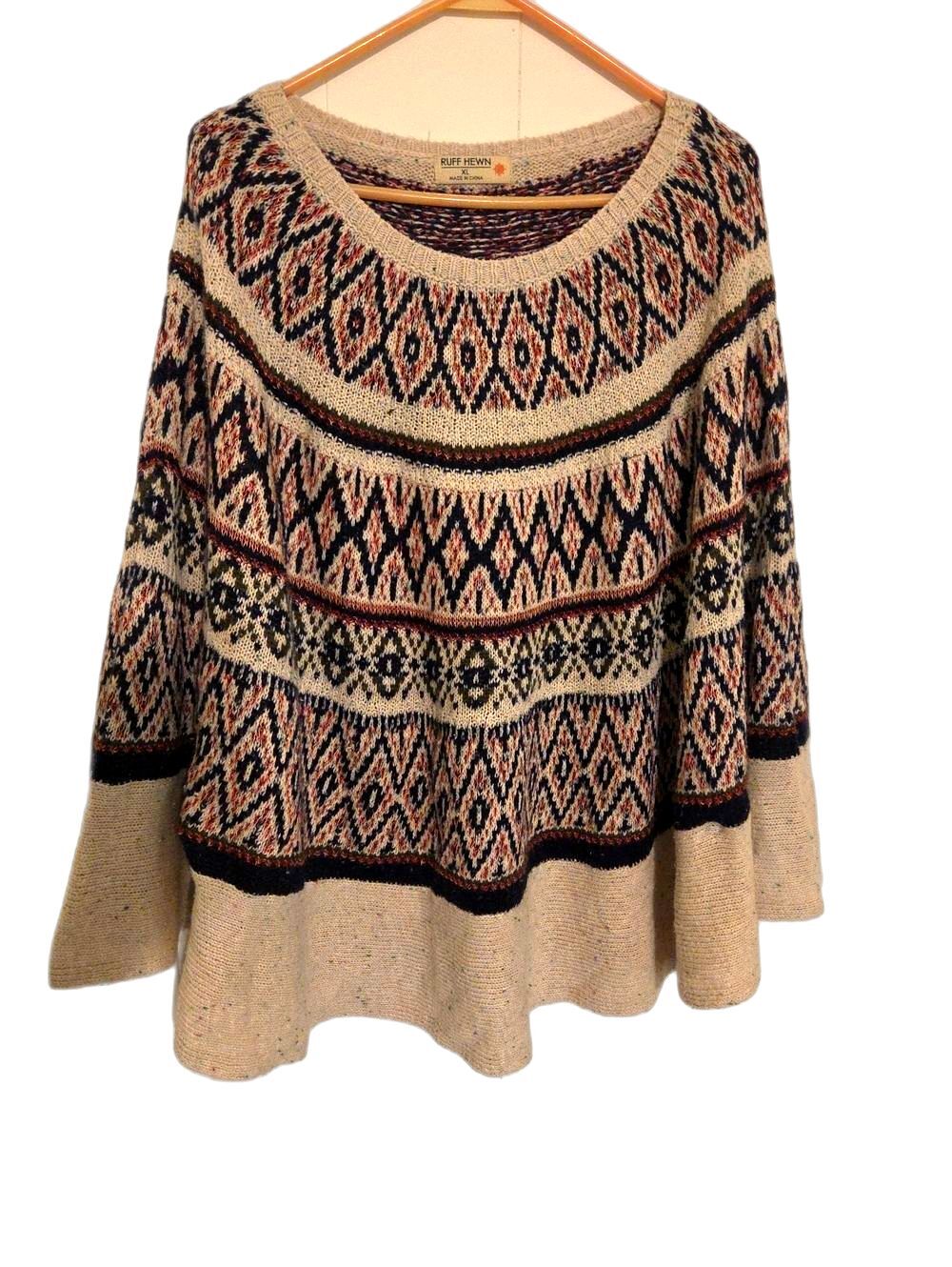 Ruff Hewn Cream Fair Isle Crewneck Sweater with Navy and Rust Accents
